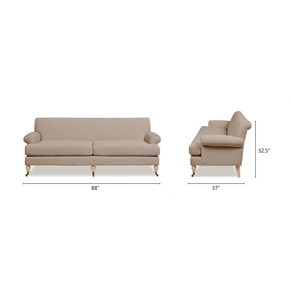 Mink Beige Velvet Lawson Sofa with Rolled Arms