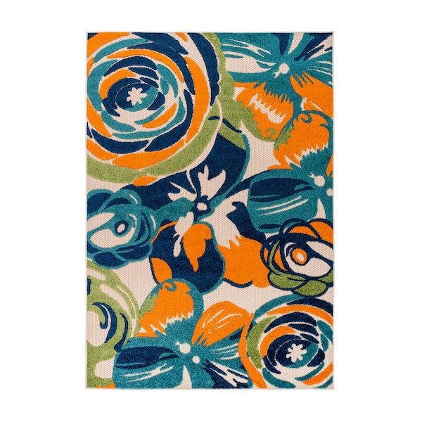 World Rug Gallery Modern Multi 5 ft. x 7 ft. Large Floral Flowers Indoor/Outdoor Area Rug