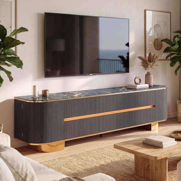 FUFU&GAGA Dark Gray Wood Grain TV Console TV Stand, Entertainment
