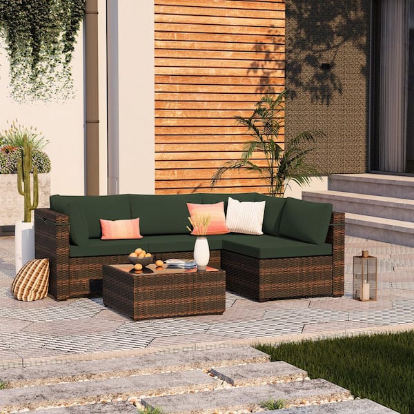UPHA 5-Piece Wicker Patio Conversation Set Outdoor Sectional
