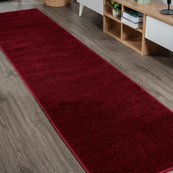 Haze Solid Low-Pile Dark Red 2 ft. x 12 ft. Runner Rug