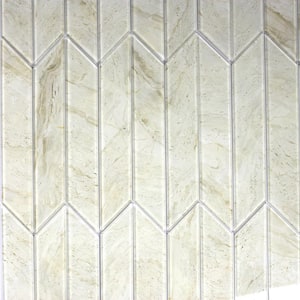 Tuscan Design Glossy Crema Marfil Chevron 3.75 in. x 11.75 in. Glass Wall Backsplash Tile (16.2 sq. ft./Case)