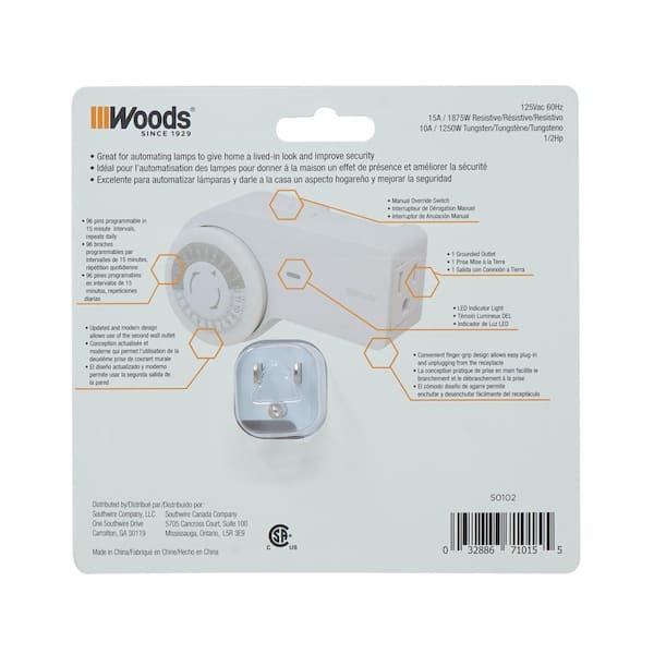 Woods Grounded Plug 24-Hour Heavy Duty Mechanical Outlet Timer & Reviews