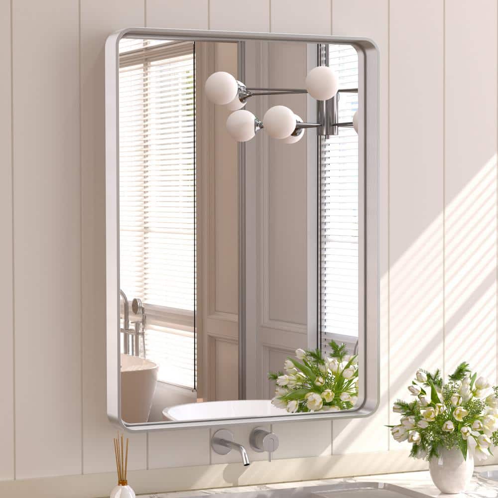 Silver Rectangular 22x30 Inch Metal Frame Wall Mirror