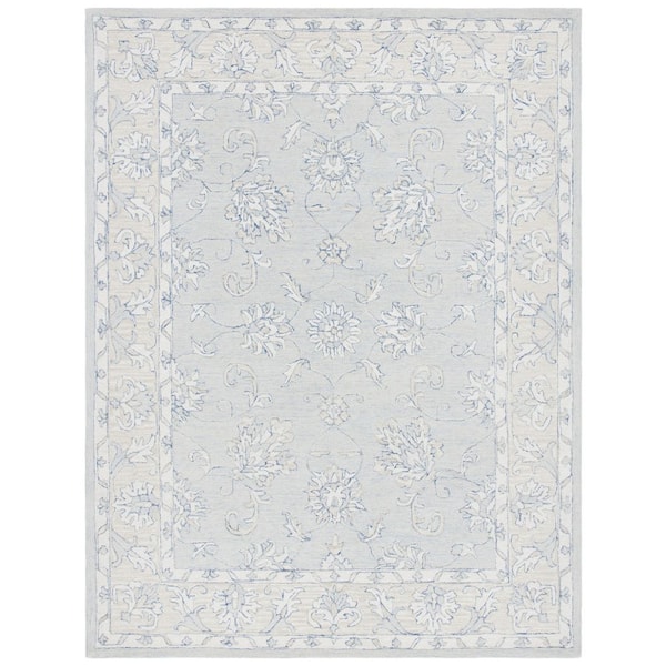 SAFAVIEH Micro-Loop Blue/Beige 11 ft. x 15 ft. Border Medallion Area Rug
