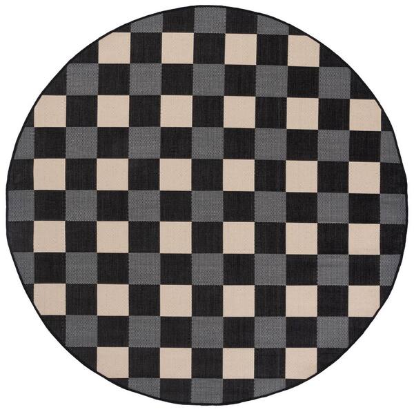 Courtyard 7 ft. x 7 ft. Black/Beige Check Round Rug