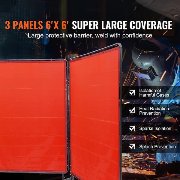 Welding Screen with Frame, 6 x 6ft. 3 Panel Welding Curtain Screens, Flame-Resistant Vinyl Welding Protection Screen