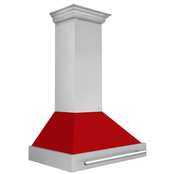 36 in. 400 CFM Ducted Vent Wall Mount Range Hood with Red Matte Shell in Stainless Steel