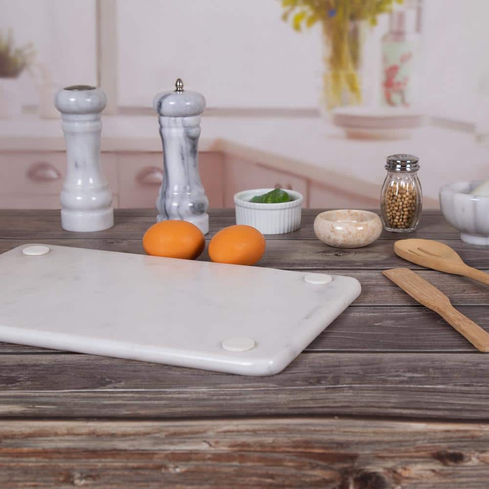 Off-White Polished Marble Rectangular Bread Board 14 x 9 Inches