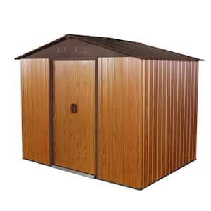 7.7 ft. W x 5.7 ft. D Outdoor Coffee Brown Metal Storage Shed with Floor Base (43.89 sq. ft.)