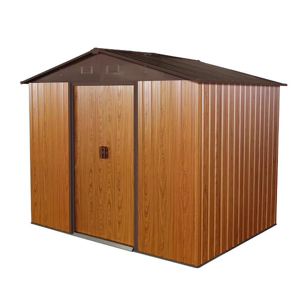 Sudzendf 7.7 ft. W x 5.7 ft. D Outdoor Coffee Brown Metal Storage Shed with Floor Base (43.89 sq. ft.)