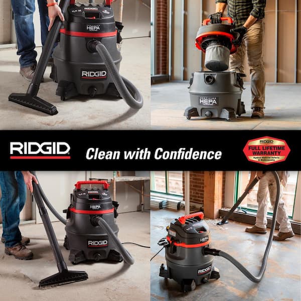 14 Gal. HEPA Commercial Shop Vacuum Wet Dry Vac with Filter, Dust Bag, Professional Hose and Accessories RV2400HF