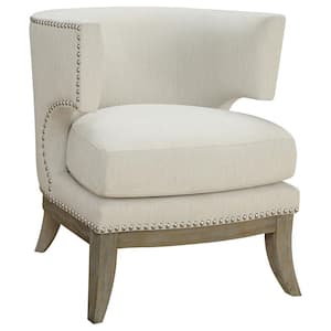 Jordan Dominic White and Weathered Gray Chenille Barrel Back Accent Chair