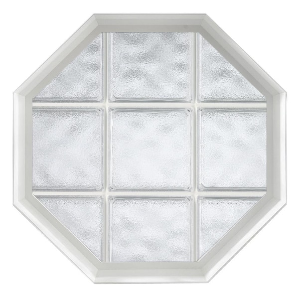 Hy-Lite 26 in. x 26 in. Acryilc Block Fixed Octagon Geometric Vinyl Window in White - Glacier Block