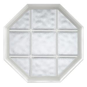 26 in. x 34 in. Acryilc Block Fixed Octagon Geometric Vinyl Window in White - Glacier Block