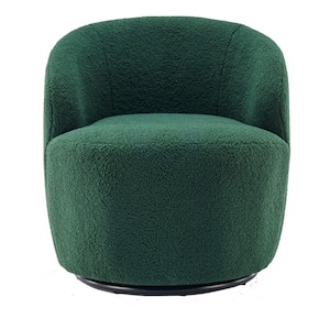Green Teddy fabric swivel accent armchair barrel chair with black powder coating metal ring