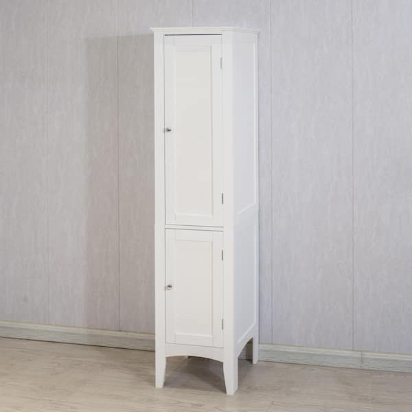 Tileon 15.35 in. W x 15.35 in. D x 63.00 in. H White MDF Freestanding Linen Cabinet with 2 Shutter Doors