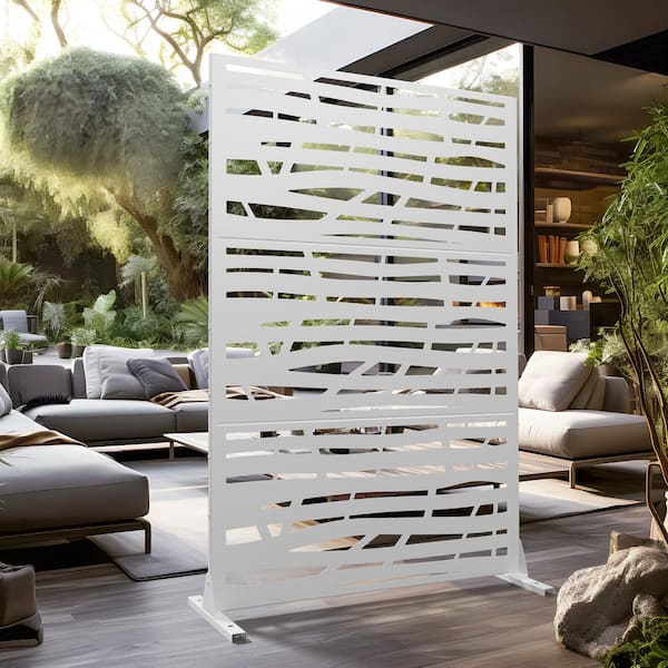 75 x 48 in. Whiet Modern Outdoor Galvanized Privacy Screen