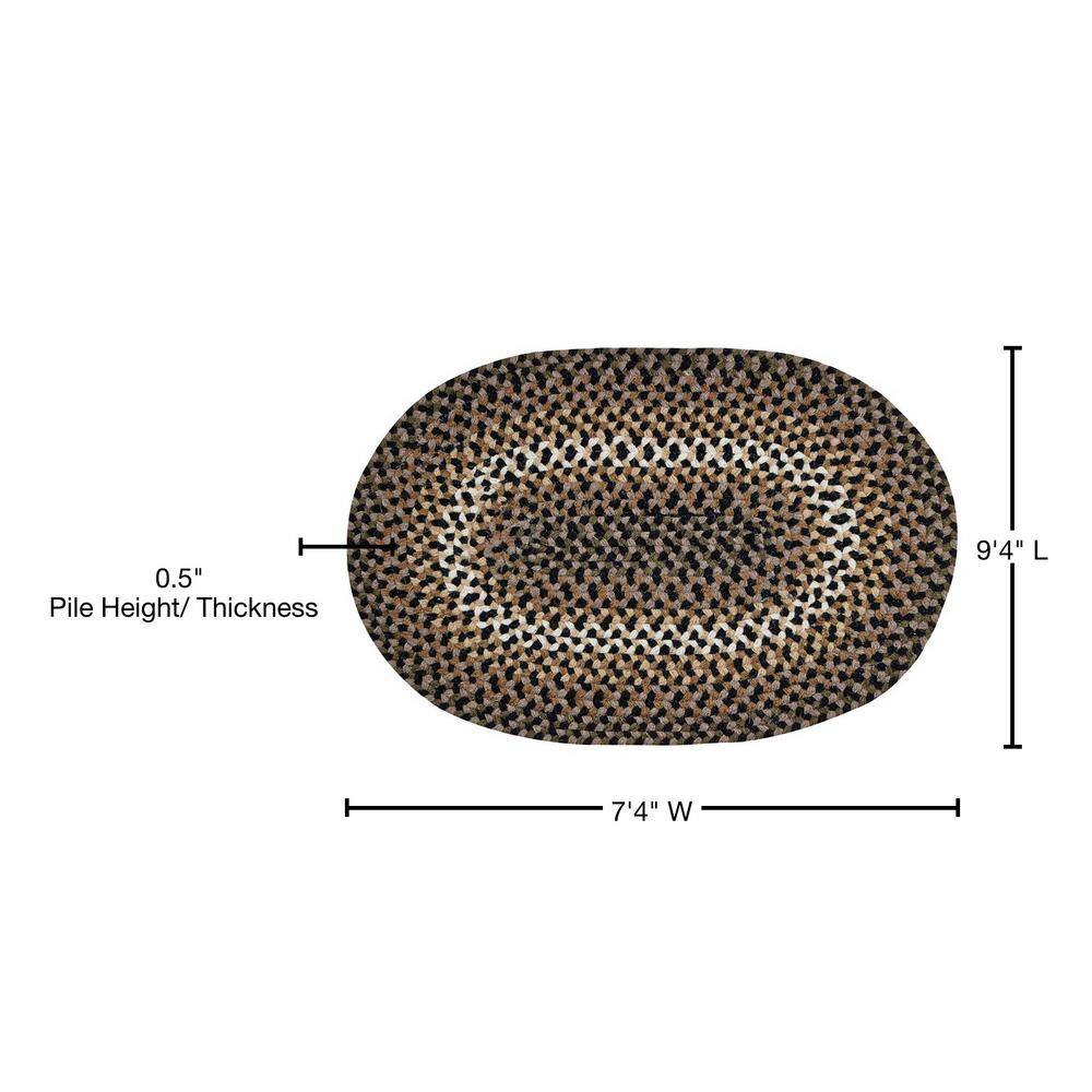 Elegant Oval Black Wool Braided Rug 29.1" x 22.4"