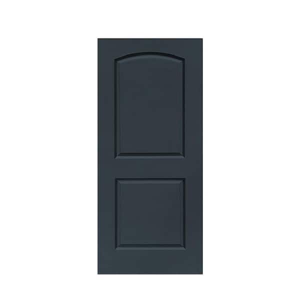 CALHOME 36 in. x 80 in. Charcoal Gray Stained Composite MDF 2 Panel Round Top Interior Barn Door Slab