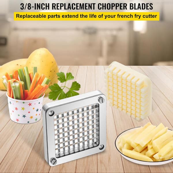 Replacement Chopper Blade, 3/8 in., 3 Pieces French Fry Blade Set with 6 Knives, Stainless Steel Dicer Parts Push Block
