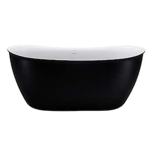 59 in. x 28 in. Acrylic Flat Bottom Soaking Double Slipper Bathtub with Matte Black Overflow and Drain Included