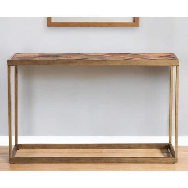 HomeRoots 20.25 in. Brass Rectangle Wood Console Table