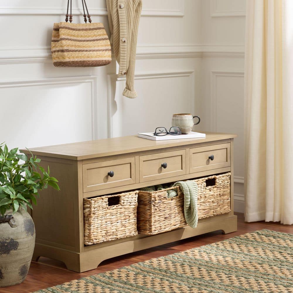 Damien 42 in. Desert Brown Storage Bench with 3 Drawer
