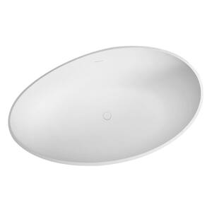 63 in. Solid Surface Stone Resin Oval Flatbottom Freestanding Soaking Bathtub in Matte White