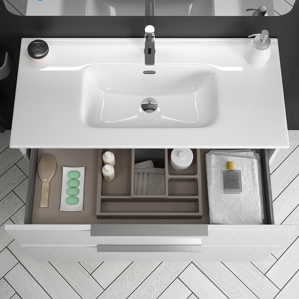 Glossy White Ceramic Single Wall-Mount Bathroom Vanity