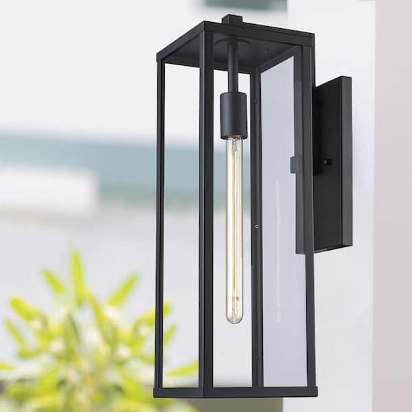 Oxford 22.5 in. 1-Light Black Modern Outdoor Wall Light Fixture with Clear Glass