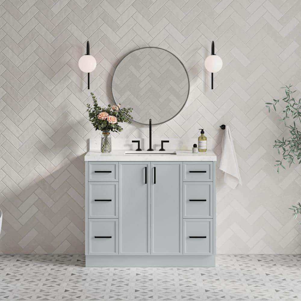 Kelly 42" Gray Wood Single Sink Vanity with Carrara Quartz Top