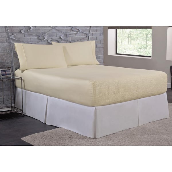 Bed Title Bed Tite Microfiber 4-Piece Ivory Solid 200 Thread Count Microfiber Queen Sheet Set
