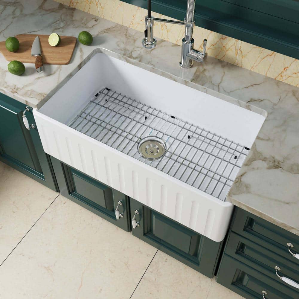 33'' Glossy White Fireclay Farmhouse Kitchen Sink
