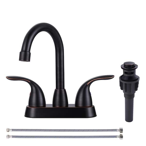 Double Handle 4 in. Centerset High Arc Bathroom Faucet with Pop-Up Drain Kit in Oil Rubbed Bronze