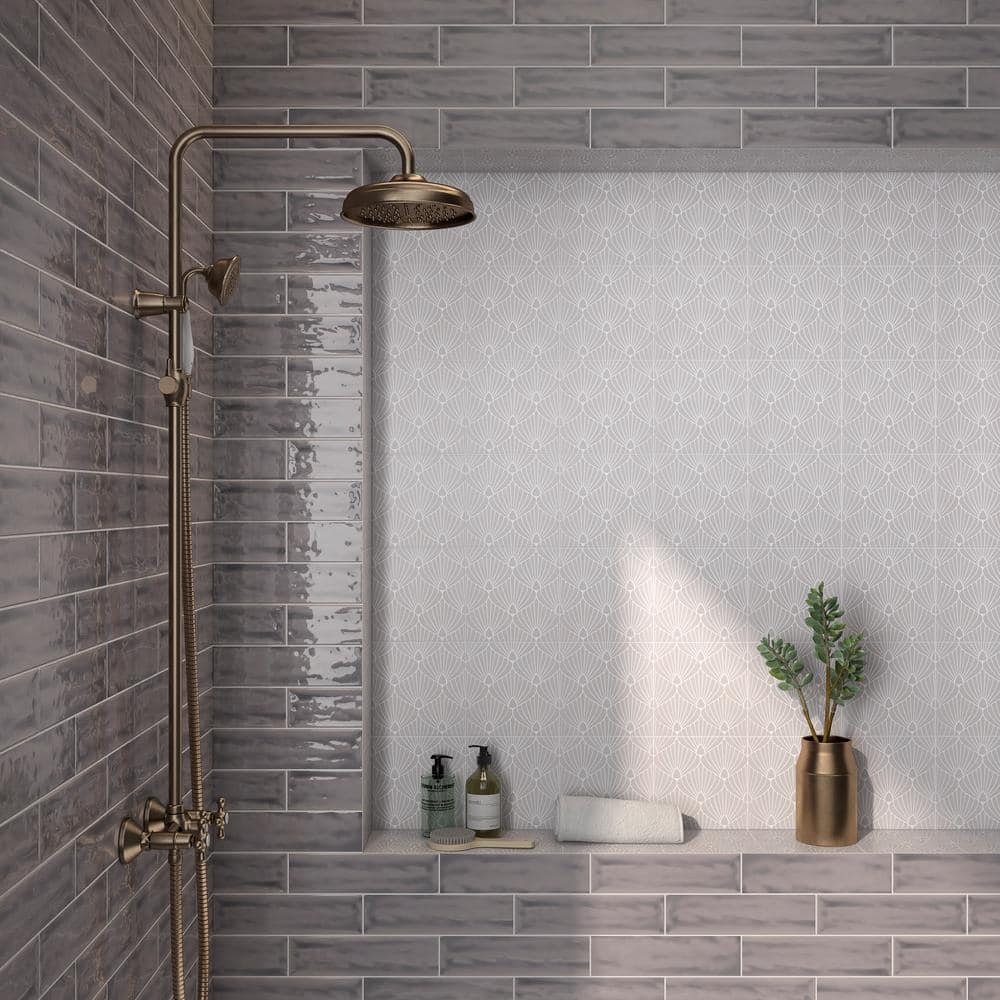 Epoque Shell Lavender and White Matte Ceramic Tile 8x8