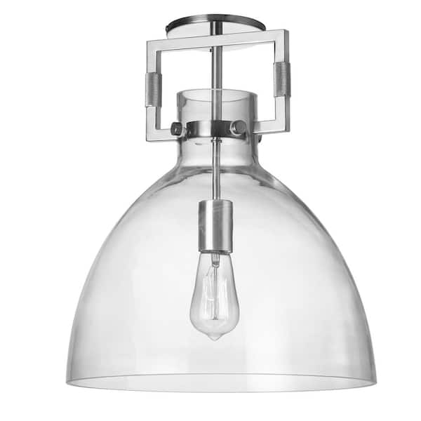 Dainolite Liberty 13.75 in. 1-Light Polished Chrome Transitional Semi-Flush Mount with Clear Glass Shade and No Bulbs Included