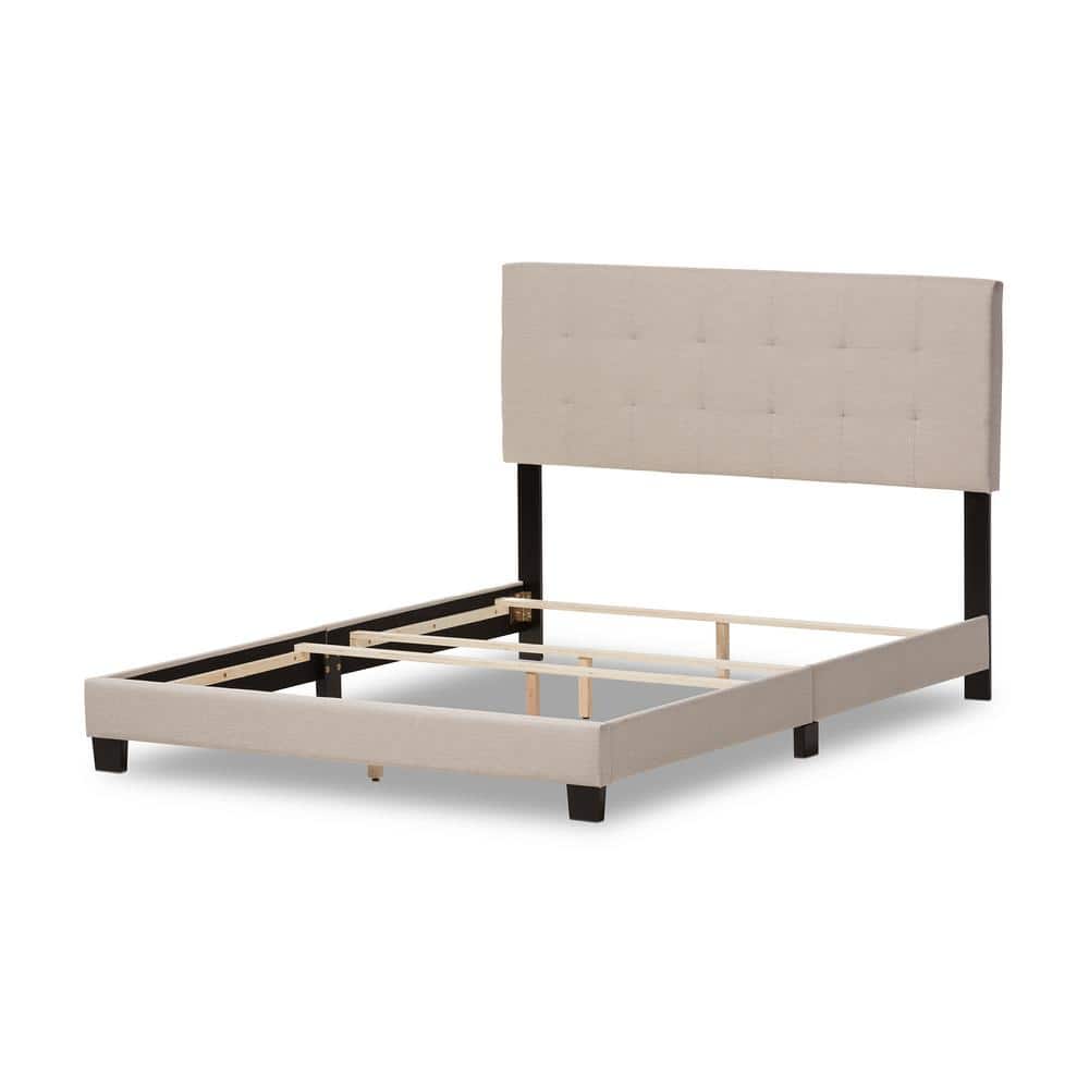 Beige Tufted Upholstered Queen Bed with Wood Frame