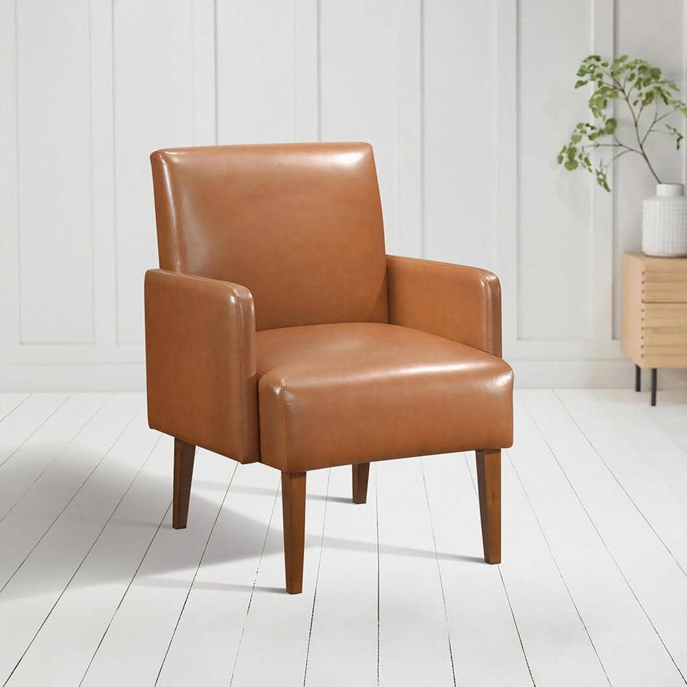 Matt Brown Faux Leather and Wood Accent Chair