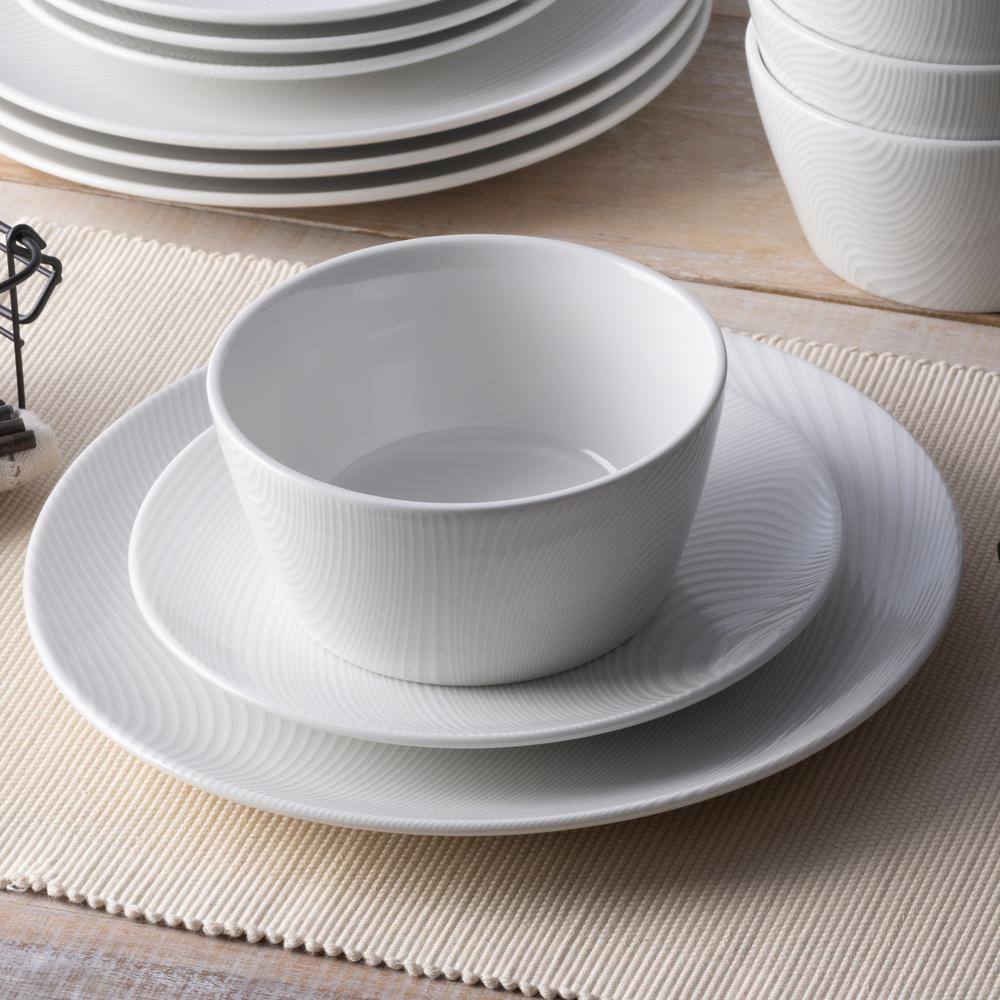 White Textured Porcelain Round Dinner Plates, Set of 4