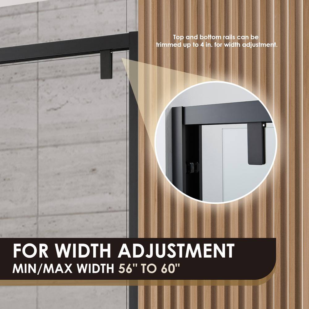 60" Matte Black and Clear Glass Semi-Frameless Shower Door