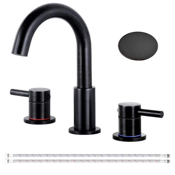 AKLFGN Double Handle 8 in. Widespread High Arc Bathroom Faucet with Pop-up Drain and 360 Swivel Spout in Oil Rubbed Bronze