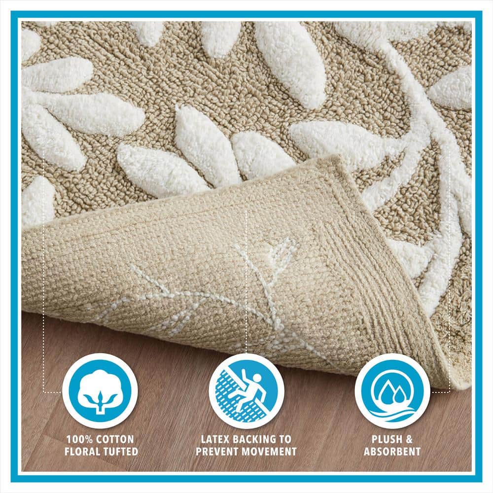 Taupe Cotton Tufted Botanical Leaf Bath Rug