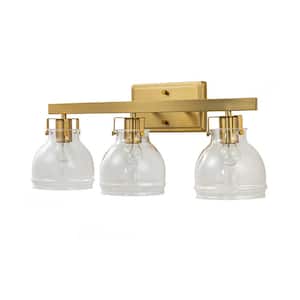 Liam 23.2 in. 3-Light Brass Bathroom Vanity Light with Clear Glass Shade