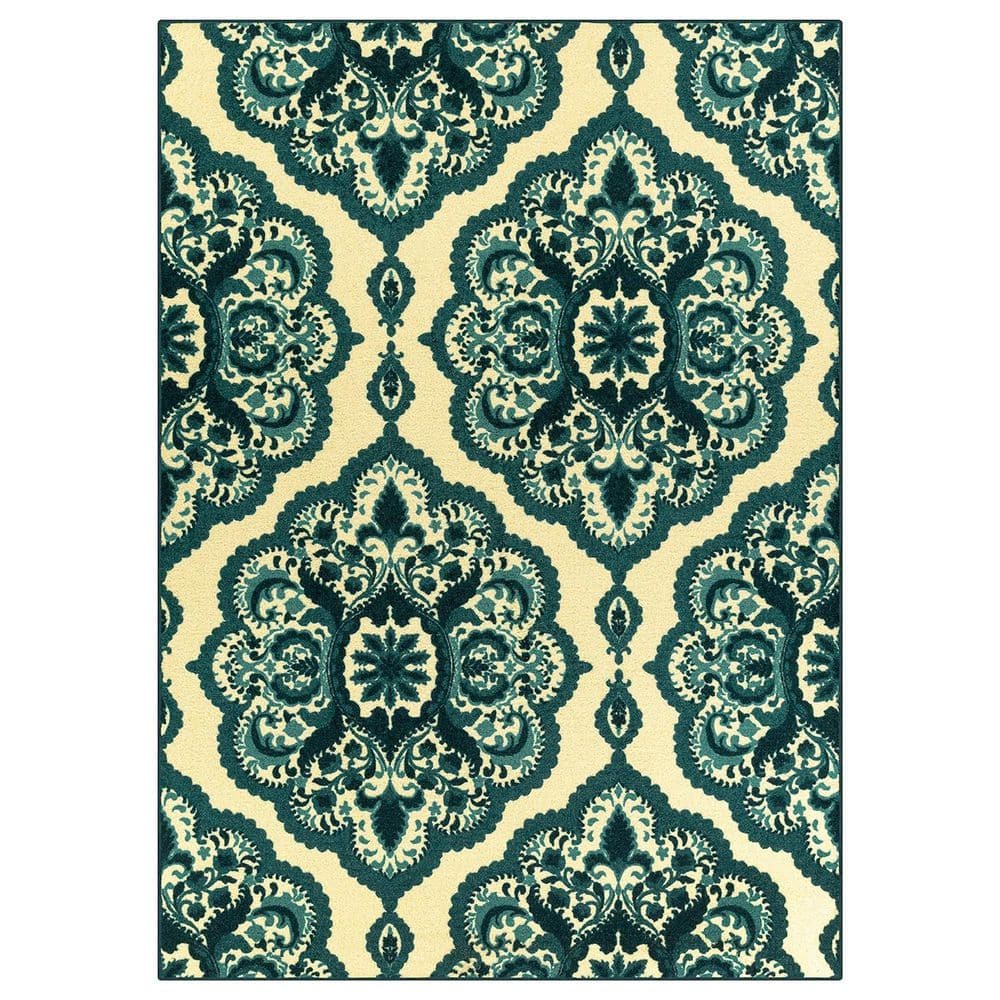Teal Polyester 5 ft. x 7 ft. Floral Indoor Area Rug