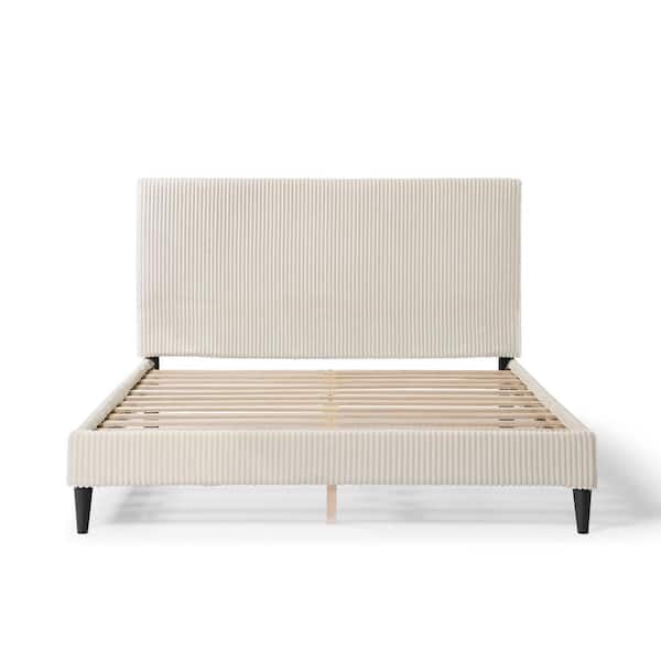 Claude Beige Fabric Frame Queen Platform Bed Removable Corduroy (Cover Only)