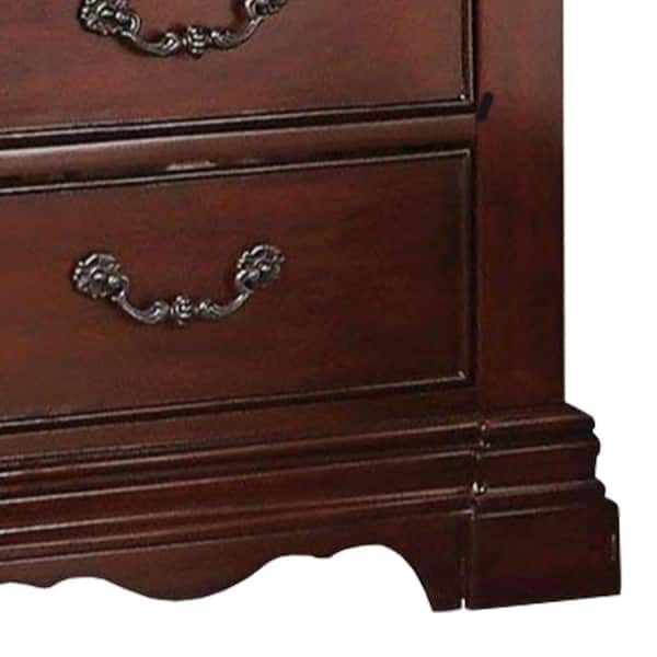 Benjara Wooden 3 Drawers Dark Cherry Brown Nightstand Bm185864 The Home Depot