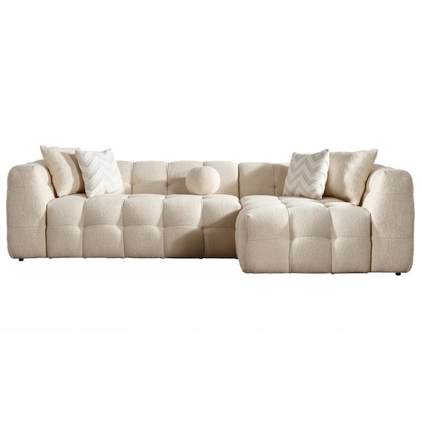 Ashcroft Furniture Co Atlantic 114 in. Slope Arm 2-piece Boucle Fabric L Shaped Right Facing Sectional Sofa in. Ivory