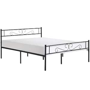 Queen Size Bed Frame with Headboard and Footboard, No Box Spring Needed Heavy Duty Metal Platform, Black, 61.02" W
