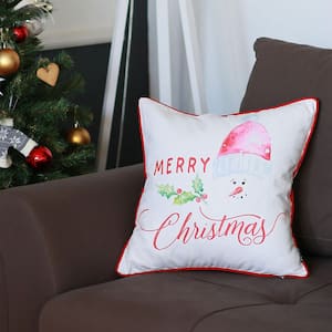 Christmas Snowman Decorative Single Throw Pillow 18 in. x 18 in. White and Red Square for Couch, Bedding